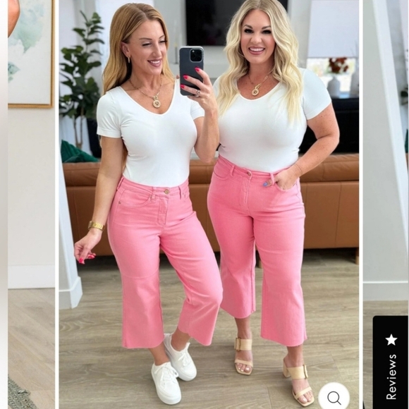 Judy Blue Pink Lisa High Rise Control Top Wide Leg Crop Jeans Size 13 / 31 - Picture 3 of 9